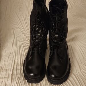 Buskin Black Leather Ankle Tacticle/ Punk Boots Custom Made. Like New Un G